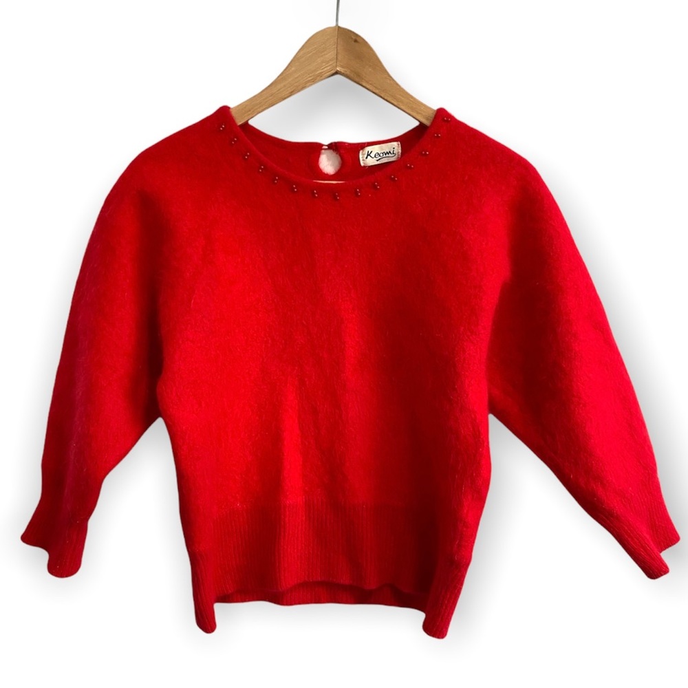 Vintage 70s Rockabilly Womens Small Wool Blend  Sweater Red Keomi